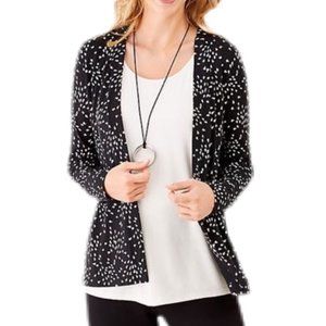J. Jill Wearever Knit Open Front Neutral Printed Pleated Back Stretchy Jacket-L